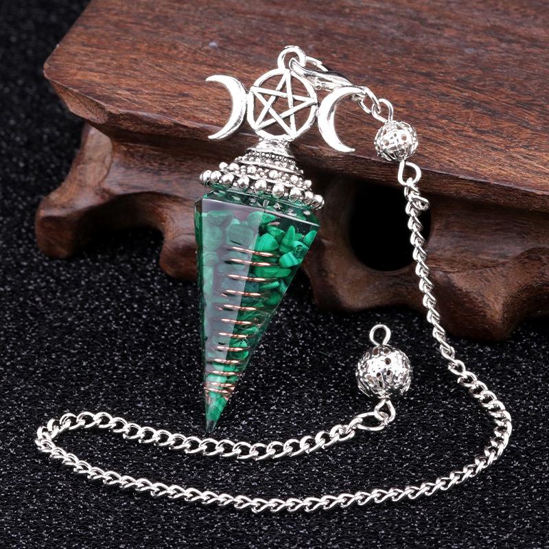 1690 Three-Phase Moon Seven Chakra Stone Resin Hexagonal Crystal Pendant Pendulum Cross-Border Jewelry