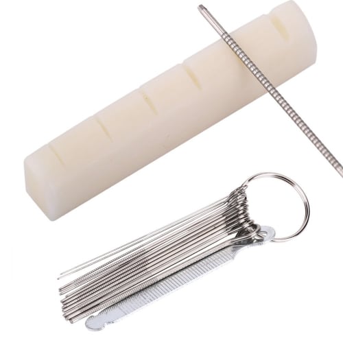 Alomejor Guitar Bone Nut and Saddle Set with Nut File and Sandpaper, Guitar Repair Kit for Improved Sound Quality, Stringed Instrument Parts, and Main