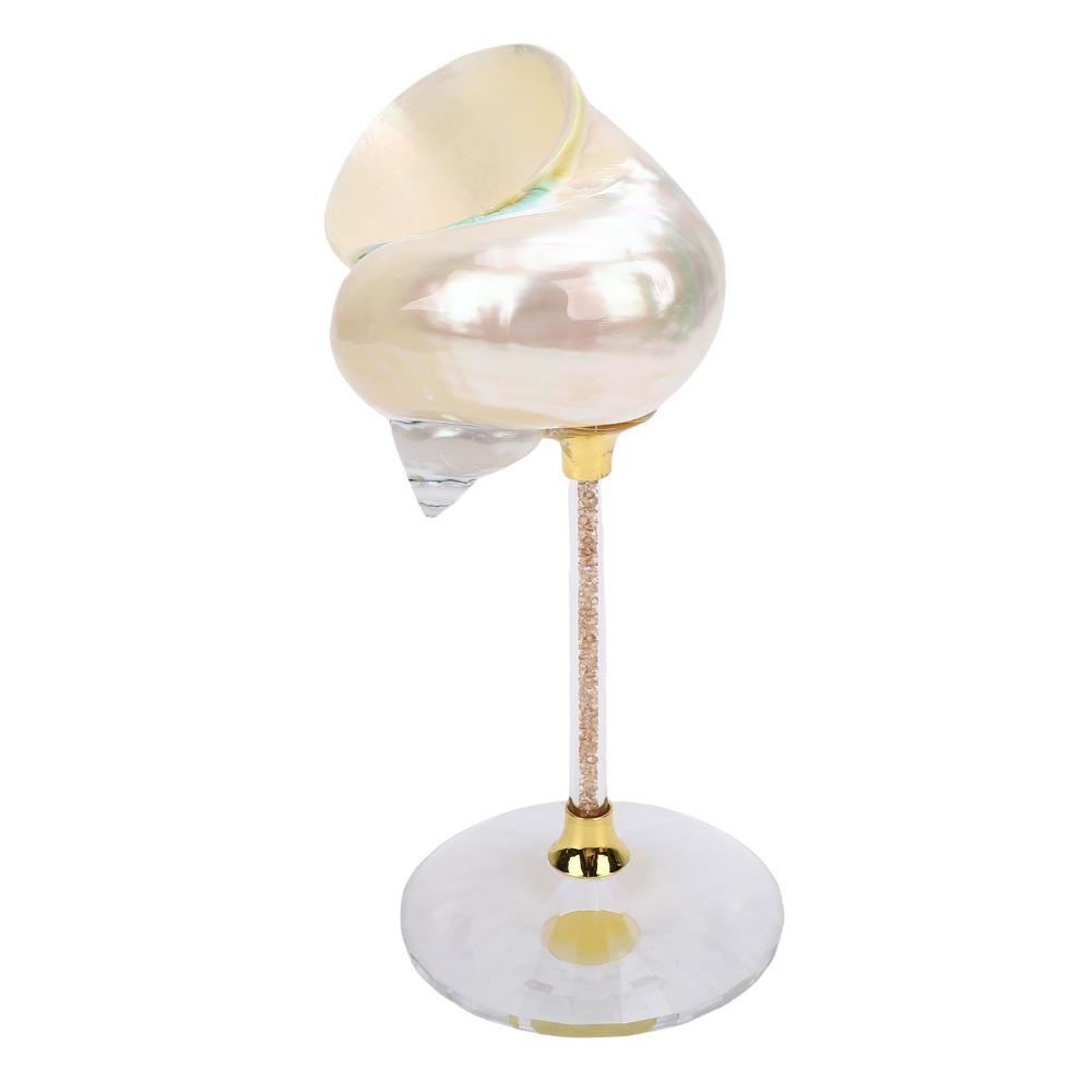 Polished Seashell Conch Shell Wine Glass Crystal Base Cocktail Glass  Valentine Birthday