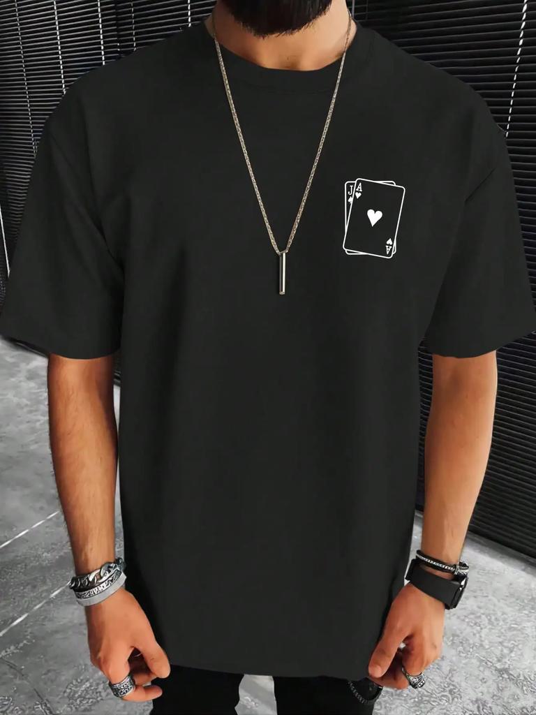 laying Card Spades A Print Mens Cotton T-Shirts All-math Fashion Short Sleeve Breathable Oversize O-Neck Tops Male Tee Clothing