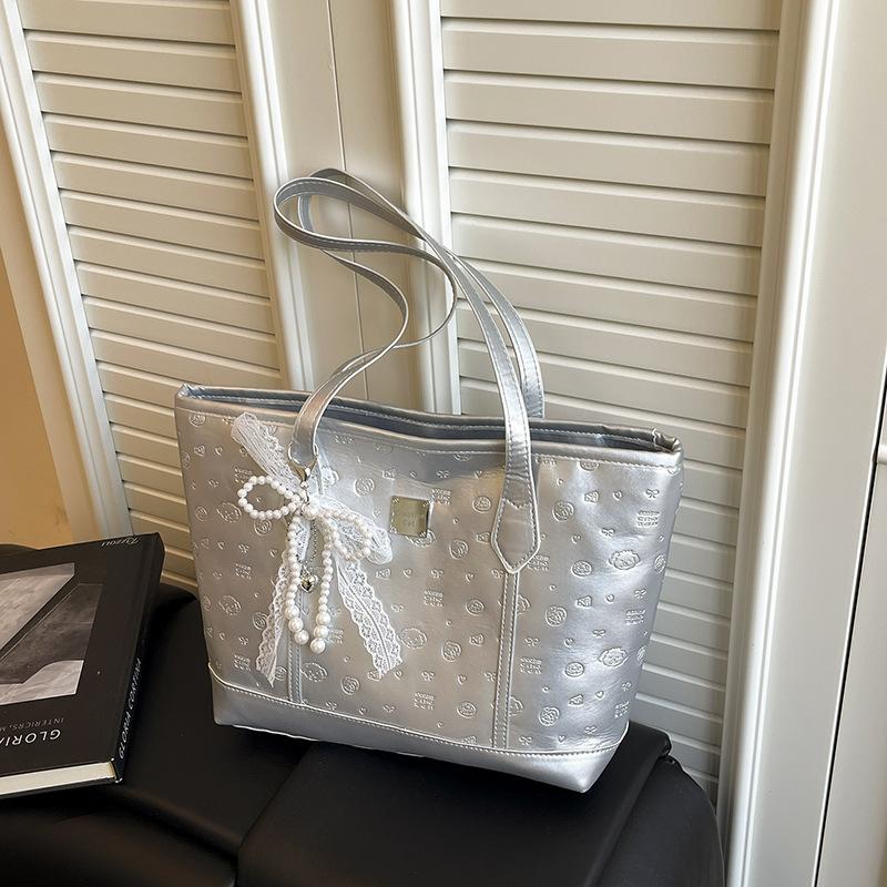 European American Style Faux Leather Tote Bag for Women, Elegant Embossed Large Capacity Shoulder Handbag, Casual Commute Work Bag KTB