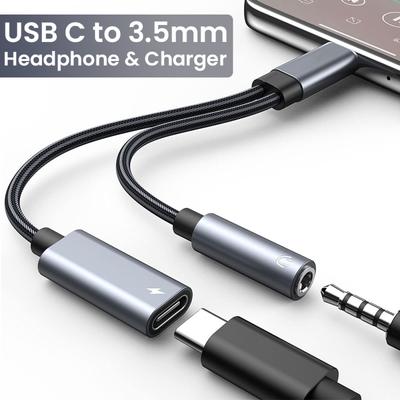 Adaptateur 2 en 1 USB C vers 3,5 mm pour casque et chargeur, USB Type C vers prise auxiliaire avec charge rapide PD 60 W pour iPhone 15 Pro Max Plus