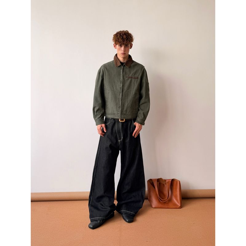 Cabbage Coke American Detroit Workwear Jacket Short Washed Lapel American Retro Cleanfit Jacket for Men