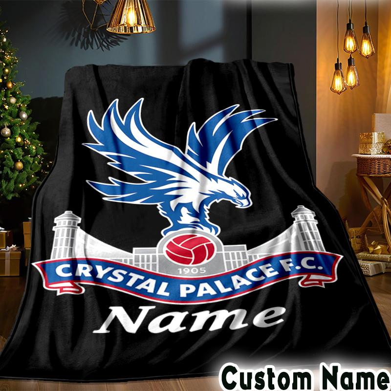 Custom Name Crystal Palace Crest Throws Blanket Flannel Blankets for Couch Bed Gifts for Men Women Picnic blanket Christmas fan gifts