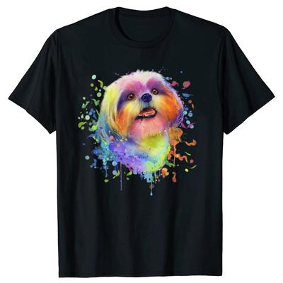 New Men Colorful Splash Art Shih Tzu Shitzu Puppy Owner T Shirt Oversize Tee Shirt Casual Short Sleeve Vintage Couples T-Shirt