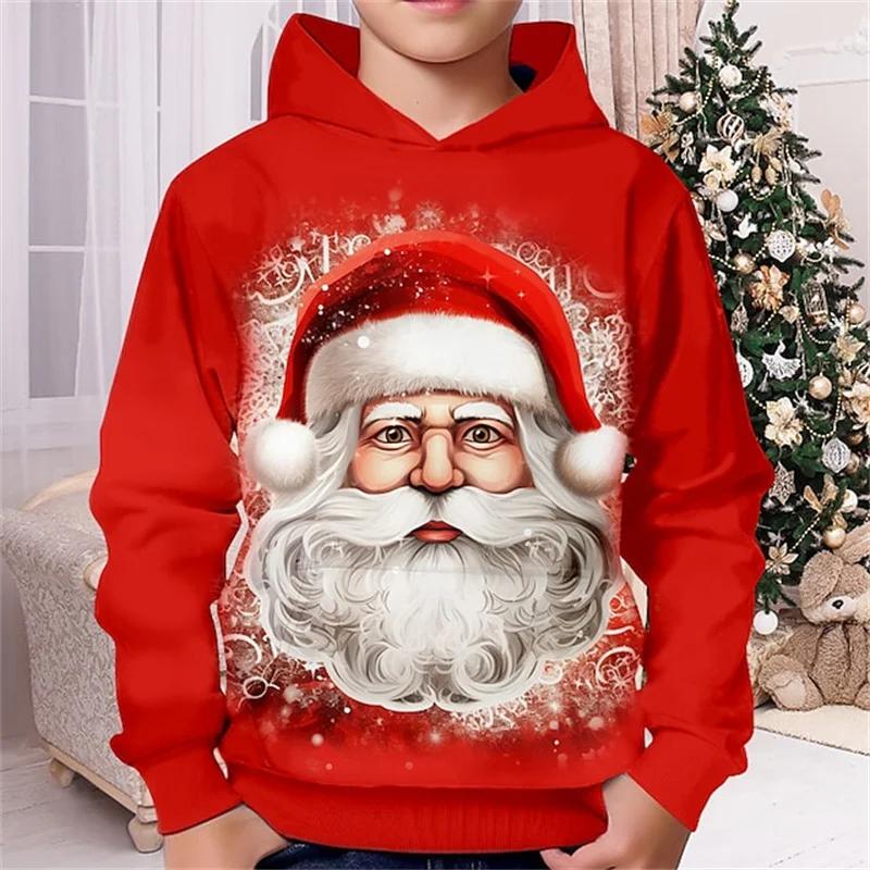 Felpe con Cappuccio Stampa 3D Babbo Natale Natale Pullover Grafica Padre Natale Moda Bambino Felpe Carine Abbigliamento Felpa Invernale