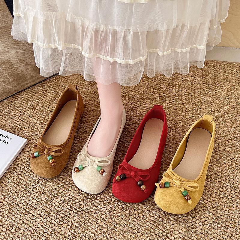 Französische Schleife runder Kopf Ballerinas Feenschuhe flache sanfte Abendschuhe Herbst neu Damen kleine einzelne Schuhe