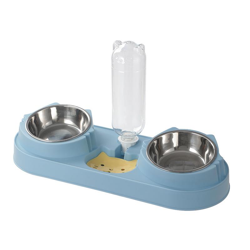 Cat Bowl With Automatic Water Food Bowl  Anti Slip Anti Spill Neck Protective Pet Dish Set For Cats Dual BowlsFor Food & Water