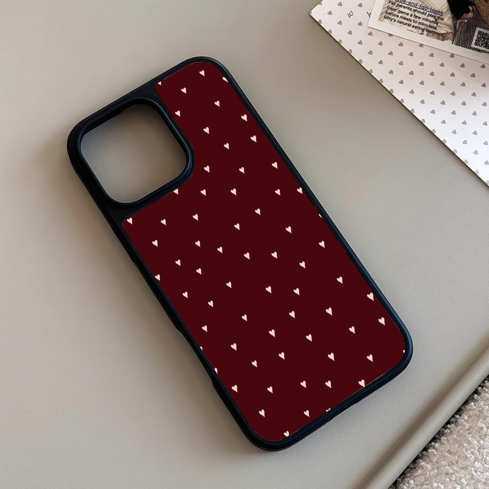 Wine Red Little Love Glass Phone Case Suitable for iPhone 17 16 15 14 13 12 11 Pro/Max/Plus Anti Drop and Anti Shock Back Cover