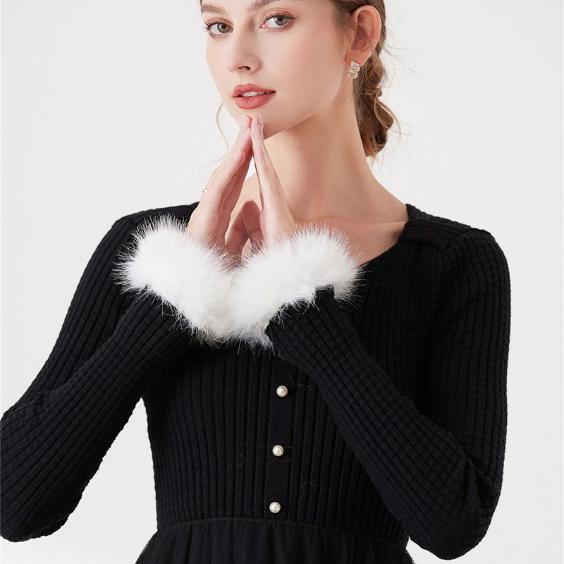 White plush hand decoration wrist cuff furry feather short fake sleeves performance costumes props accessories