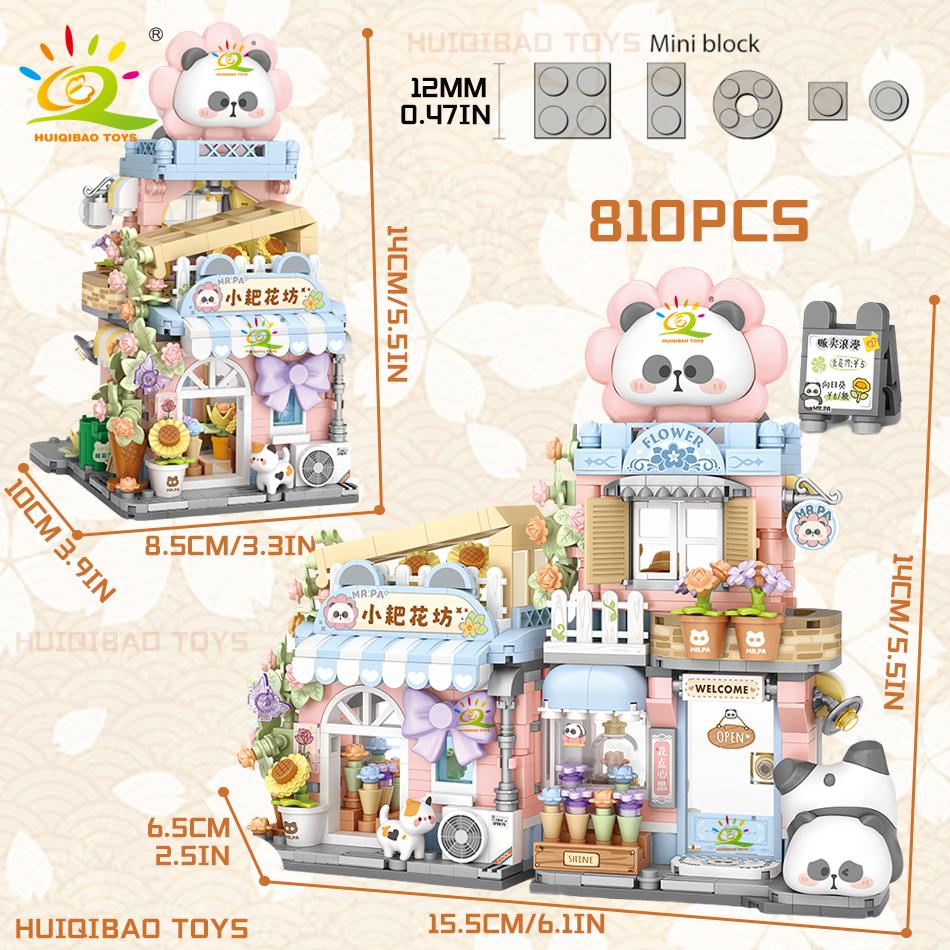 Non-Toxic City Mini Street View Panda Taiyaki Restaurant Model Building Blocks Diy Bear Coffee Shop Decorative Bricks Toys Adult