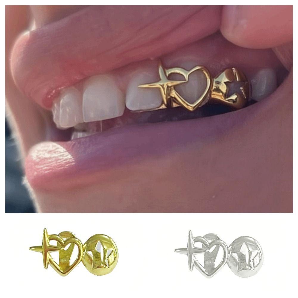 18K Goldplattiert Goldzahnkappe Hohl Ausgeschnitten Herz Zahn Schmuck Zähne Grillz Hip Hop