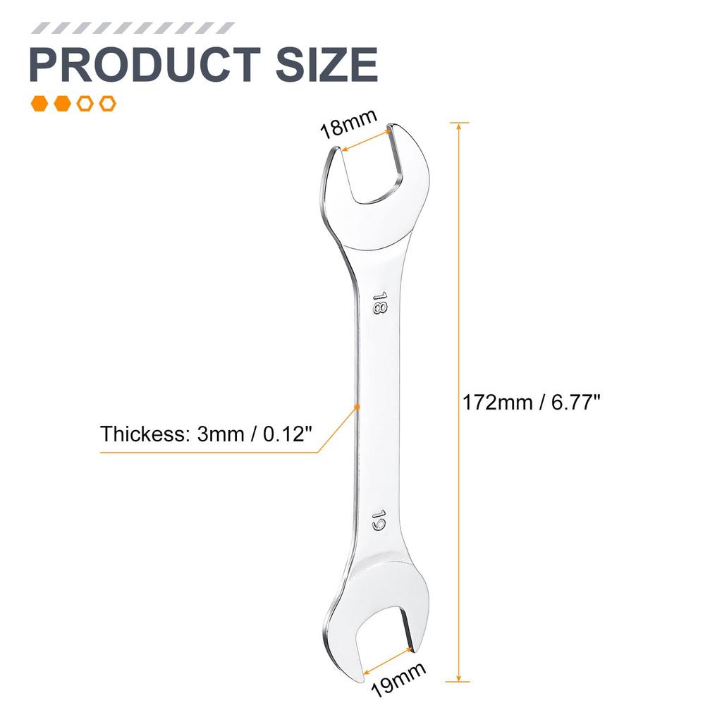 Uxcell 18x19mm Metric Super Sleek Small Flat Head Mirror Polished Open End Spanner Set of 3 for Automotive Repair and Furniture Assembly Wrench,