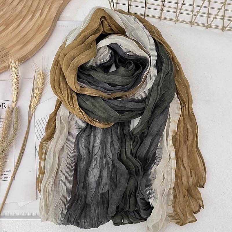 Women's Korean Warm Cotton Linen Gradient Scarf Autumn Winter Elegant Versatile Jacket Neck Shawl Long Soft Scarf Fashion Item