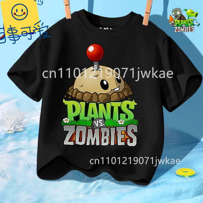 Mode Street Style 3-12J Sommer Rundhals T-Shirt für Jungen Mädchen Lässig Tägliche Kleidung Plants Vs Zombies Niedlich Kawaii Cartoon