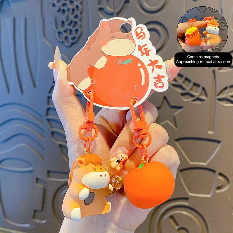 2026 Jahr des Pferdes Maskottchen Schlüsselanhänger Niedlicher Cartoon Nationaler Trend Tierkreiszeichen Pferd Schlüsselanhänger Paar Rucksack Anhänger Neujahrsgeschenk