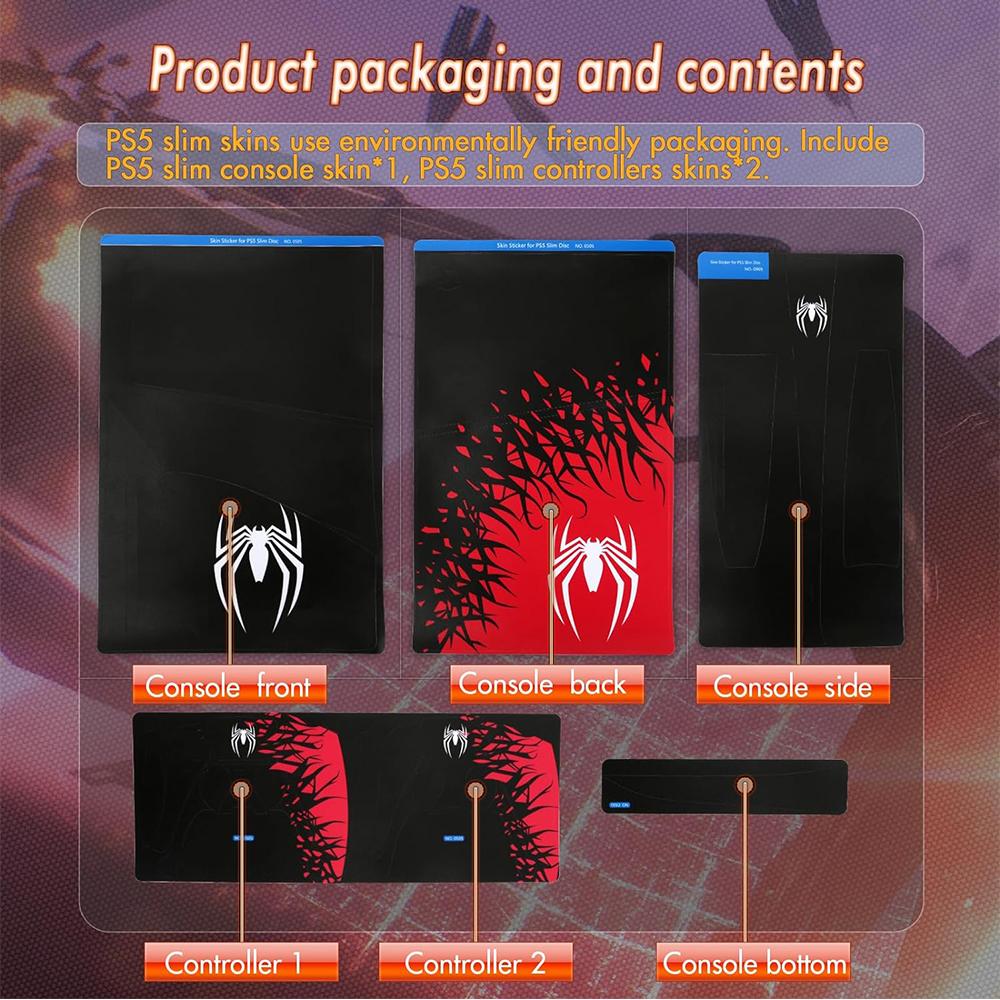 1 Set Spider-Man Console and Controller Skin Sticker Decal for PS5 Slim
