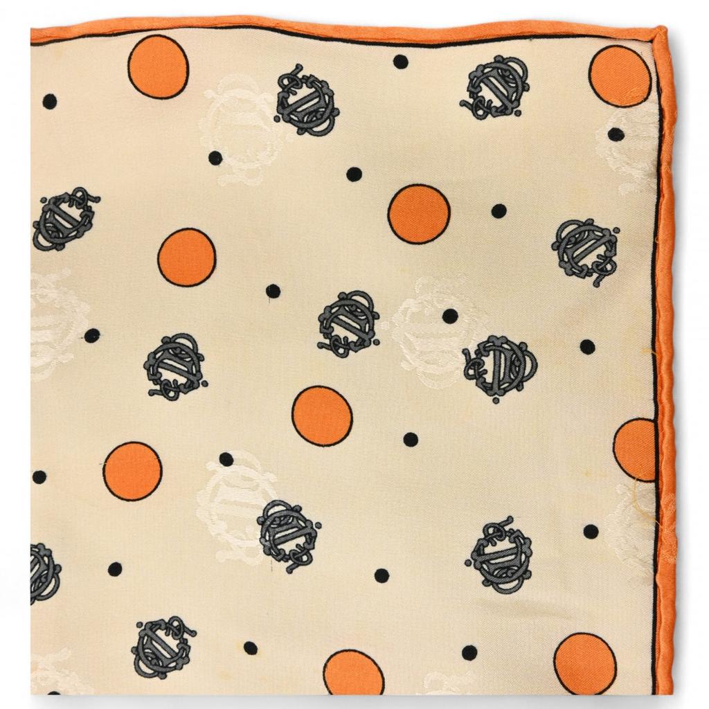 Auth DIOR Emblem Logo Scarf Large Dot Orange Di1512cc Used