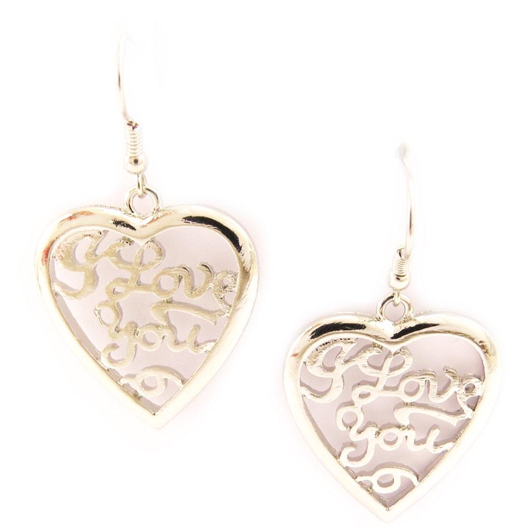 Les Trésors De Lily [L5179] - Silver 'Love' Designer Earrings