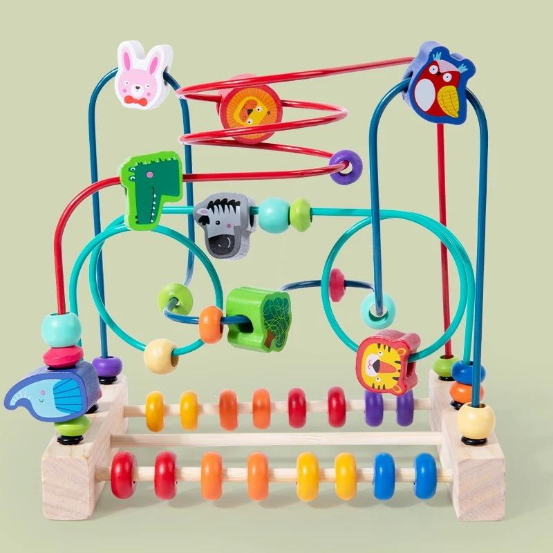 Montessori Toys Colorful Wooden Roller Coaster Educational Circle Toy for Preschool Learning Bead Maze Toy Perfect Gift for Kids