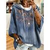 Printed Retro Ethnic Floral Hooded Sweatshirt, European and American Large Size Women's Three-quarter Sleeve Loose Shoulder Hoodie