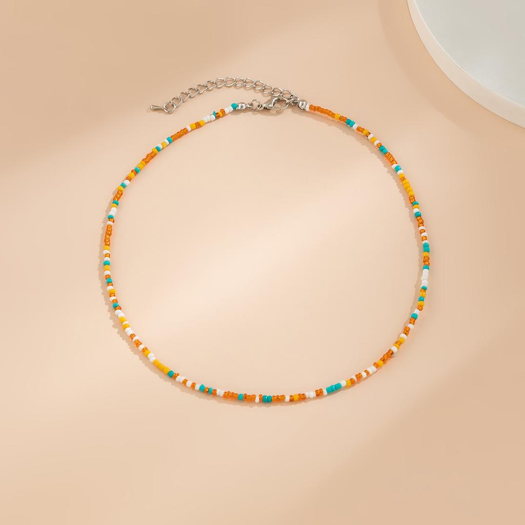 Lacteo Bohemia Multicolour Acrylic Seed Beads Necklace Women Handmade Strand Beaded Choker Short Neck Chain Simple Jewelry Party