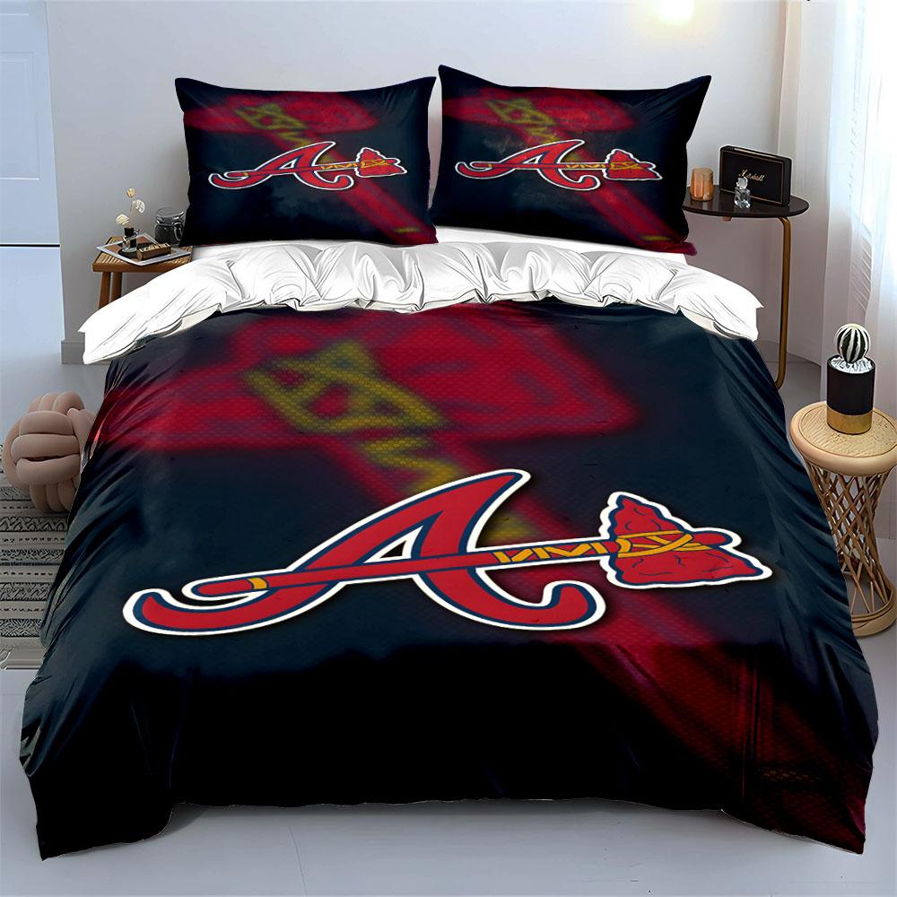 Red "A" with Tomahawk On Dark Blue Background Print Bedding Set Duvet Cover Pillowcases (1* Duvet Cover 2* Pillowcases Do Not Include Comforter)