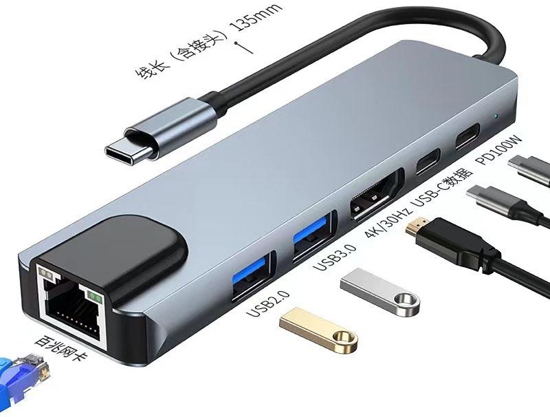 7-in-1 Multi-Port Type-C Expansion Dock with 4K HDMI Projector and Hub