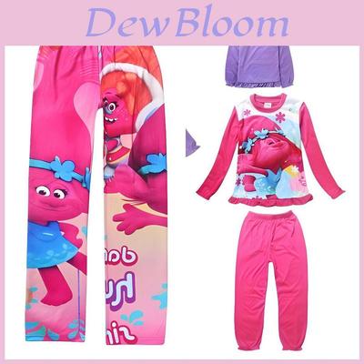 Sevimli Trolls Çocuk Kız Çizgi Film Kışlık Pijama Takımları Gecelik