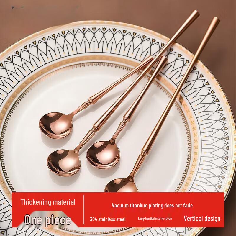 

Золоті ложки з нержавіючої сталі з довгою ручкою для перемішування та десертів (Набір з 2)