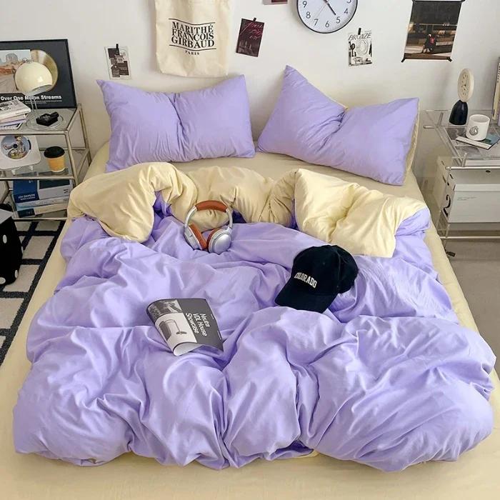 

new class A can sleep naked washed cotton solid color sheets student dormitory simple double-spell four-piece bedding 1.2m sheet 3pcs