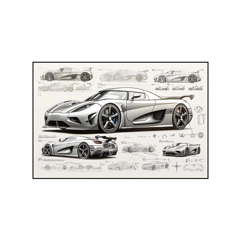 Pittura su Tela Poster a Tema Auto Pittura Decorativa Soggiorno Camera da Letto Stanza E-sport Murale da Corsa Supercar GTR