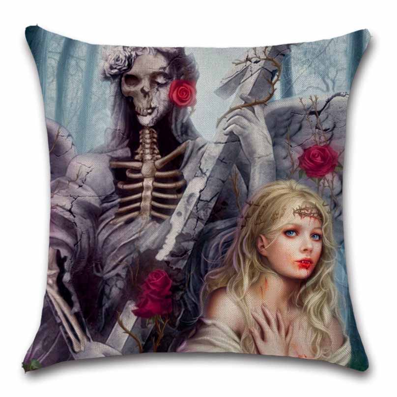 Home Sofa Seat Car Friend Office Gift Pillow Cover Skull Mexican Day of The Dead Goth Girl Linen Cushion