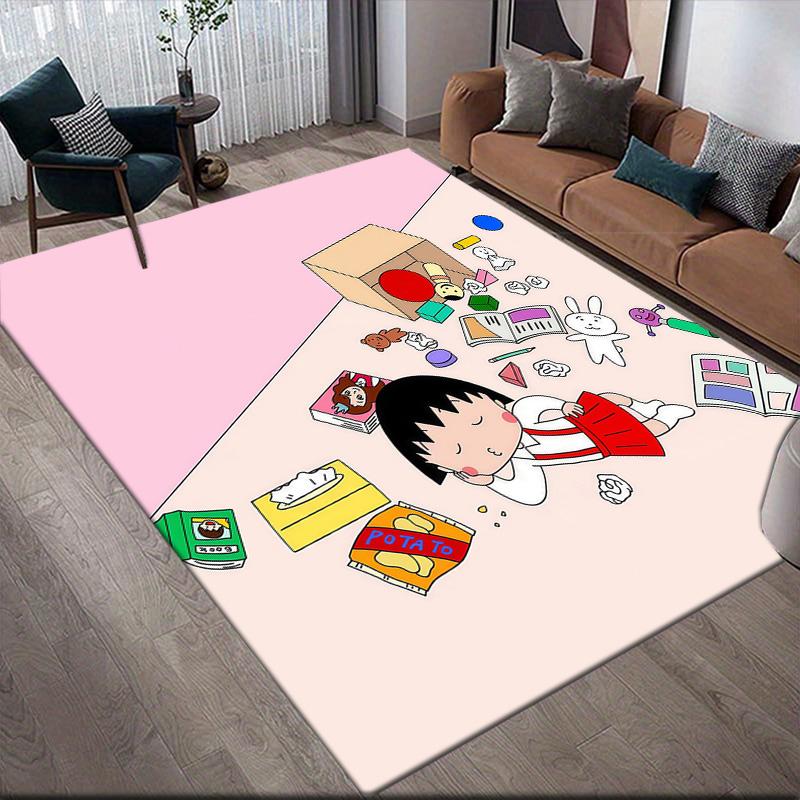 Chibi Maruko‑chan2 Flannel Pattern Square Carpet,Area Rug,Carpet Rug for Living Room Bedroom Sofa Playroom Decor,Non-slip Floor Mat