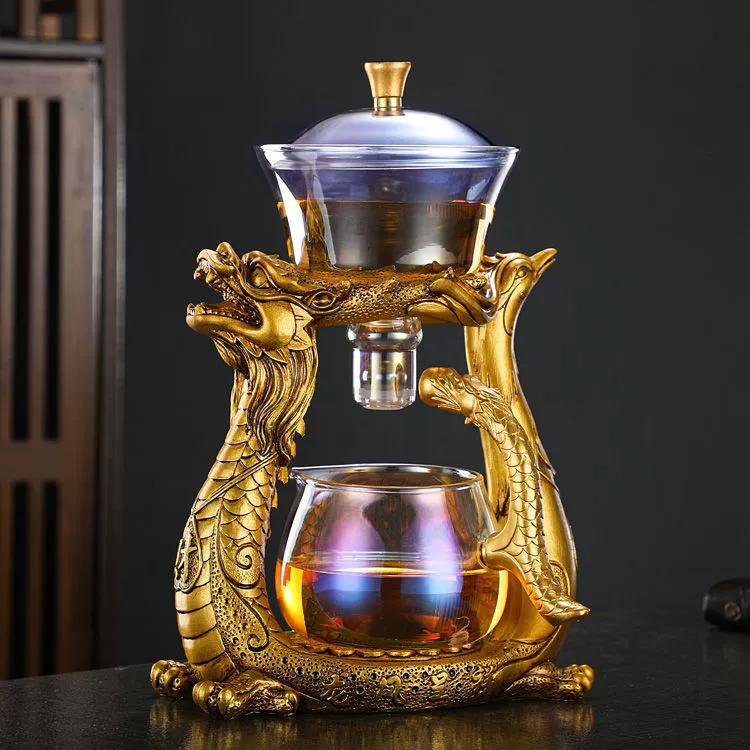 Transparent Semiautomatic Tea Pot Set with Dragon and Phoenix Auspicious Craftsmanship Suitable for Kung Fu