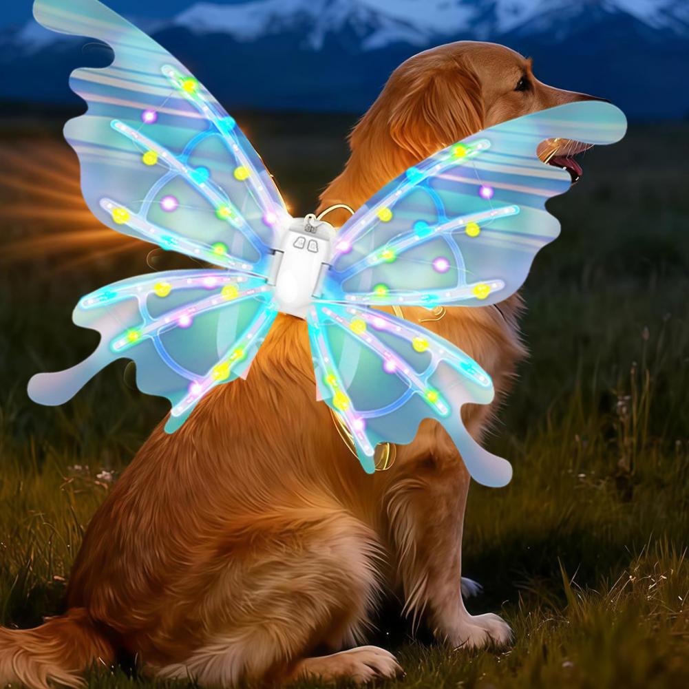 Aripi Costume Animale de Companie Reglabile Accesoriu Animale de Companie Luminescent Aripi Electrice de Zână pentru Câini Pisici cu Lumini LED Luminescente pentru Mediu