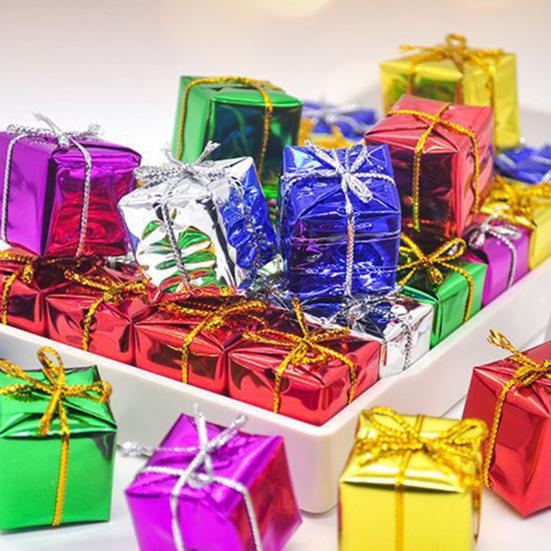 12 Pcs Christmas Shiny Mini Boxes Ornaments Miniature Gift Box Hanging Decorations for Christmas Birthday Wedding Holiday Party Favors