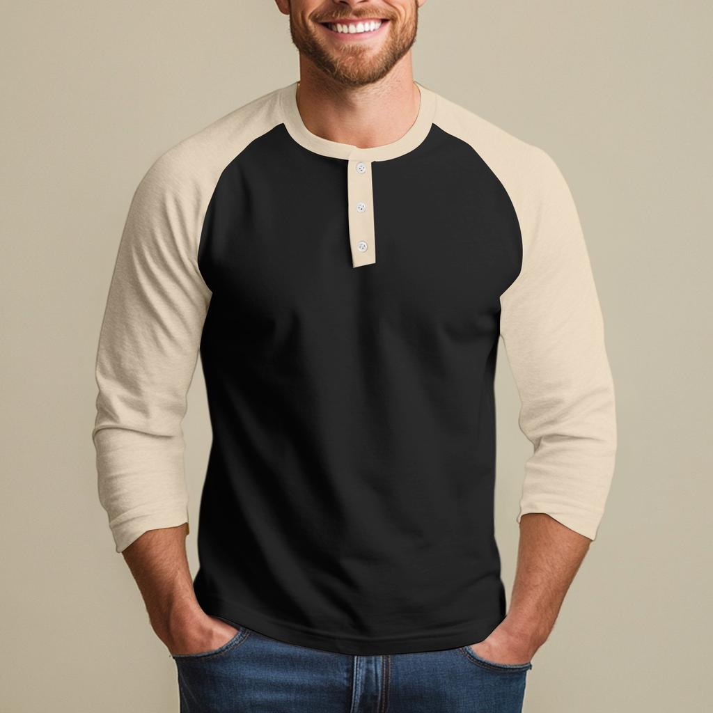 Men Henley Shirt Long Sleeve Raglan Crew Neck Button Front Casual Loose Fit Soft Cotton Blend Top for Everyday Wear
