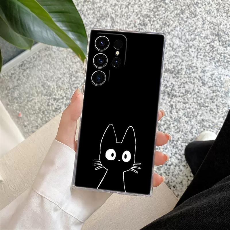 Funny Cute Cat Line Art Clear Case For Samsung Galaxy S26 S25 S24 S23 Ultra S20 S21 FE S22 Plus S26 Ultra S25FE Soft Phone Cover