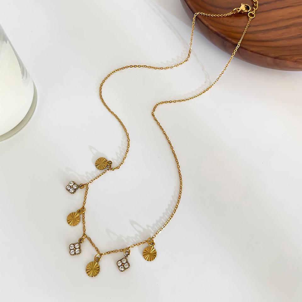 ZAKOL Retro Stainless Steel Star Cross Pendant Necklaces for Women Punk Gold Color Party Stacked Necklace Clavicle Chain