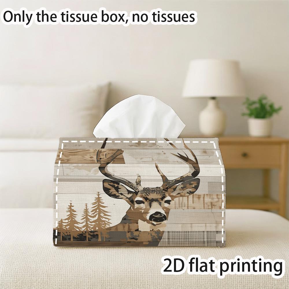 2D Flat, 2D Flat Style, 1pc Tissue Box, Double-sided Print, Wooden Decorative Storage Box Adorned with an Elk Pattern, Suitable for Holiday Home Decor
