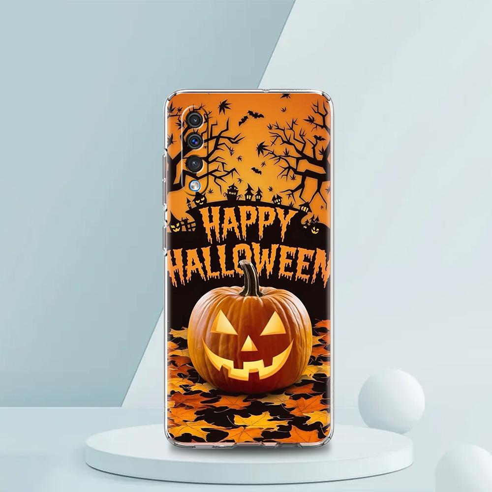 Transparent Phone Case for Samsung Galaxy A16 A14 A12 A22 A24 A42 A03S A06 A20 A30 A40 Soft TPU Cover Halloween Pumpkin Pattern