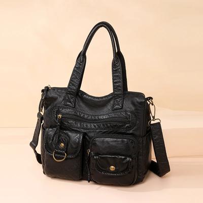 Fashion Soft Leather Crossbody Bag Shoulder Bags New Women‘s Large Capacity Casual Totes Solid Color Double Pockets Shopping Bag