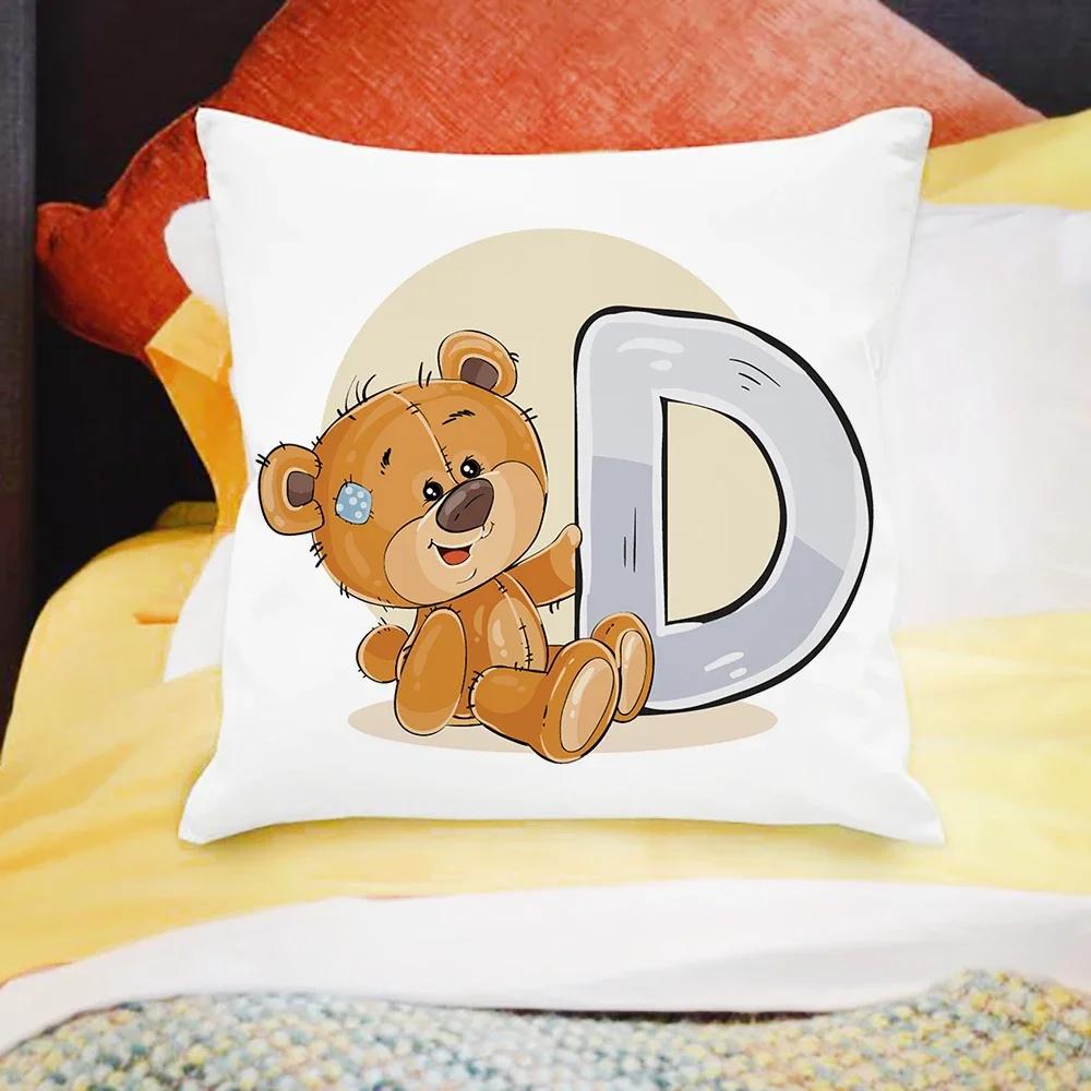 Cartoon Bear Sofa Children's Room Decoration Cute Animal Pillowcase  Letter Printing Cushion Cover