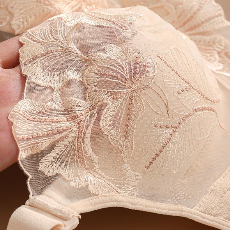 Embroidered Gathering Bra Women's Adjustable Underwear Lace-holding Bra Large-sized Sexy Lace Bra
