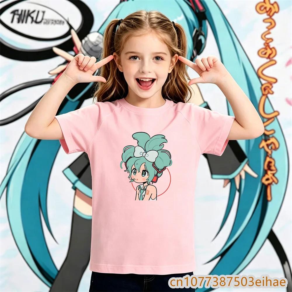 2026 Summer Hatsune Miku Y2K Retro Style Loose Printed ShortSleeved TShirt for Childrens Sporty Outfit