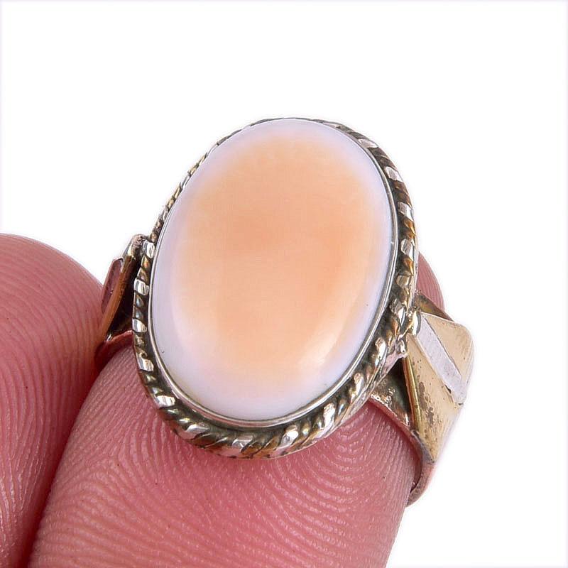 

Natural Pink Opal Gemstone Two Tone 925 Sterling Silver Jewelry Ring Size 6 m8J27