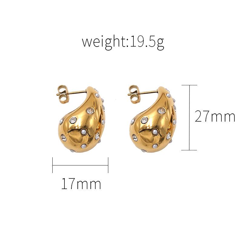 18K Gold Water Drop Stainless Steel Stud Earrings Fashionable Versatile Comma Metal Titanium Steel Earrings Women