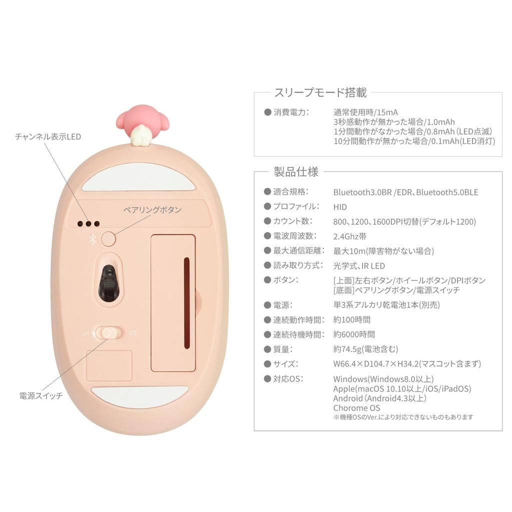 Gourmandies Sanrio Characters Bluetooth Mouse My Melody SANG-558MM
