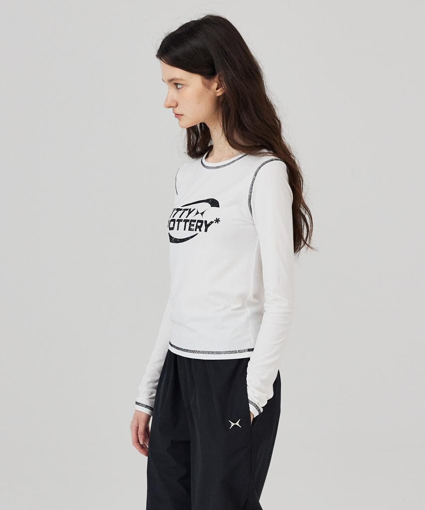KITTY POTTERY Sporty Graphic Long Sleeve T-Shirt Ivory